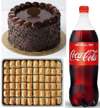 4-5 Kişilik Çikolatalı Pasta Yanında 1 kg Baklava ve 1 L Cola pasta