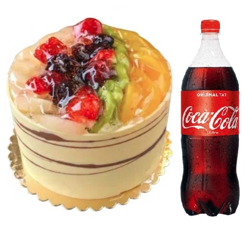 4 ile 6 kişilik karışık mevsim meyveli yaş pasta 1 lt cola bugün fırından taze çıktı alın. pasta