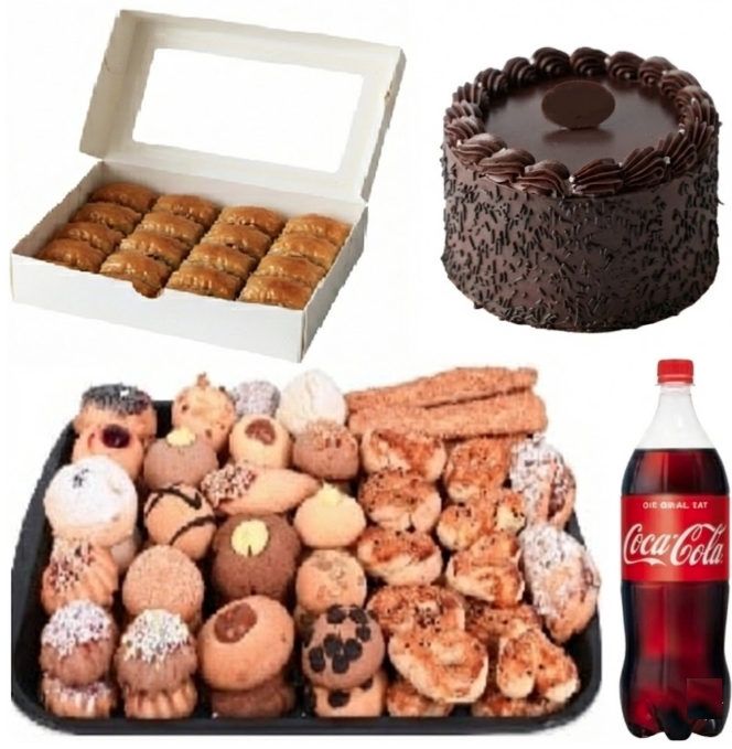 6-9 Kişilik Çikolatalı Yaş Pasta + Kuru Pasta + Cevizli Baklava Menü pasta