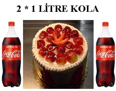 6-9 Kişilik Çilekli Yaş Pasta & 2x1 Lt Cola pasta